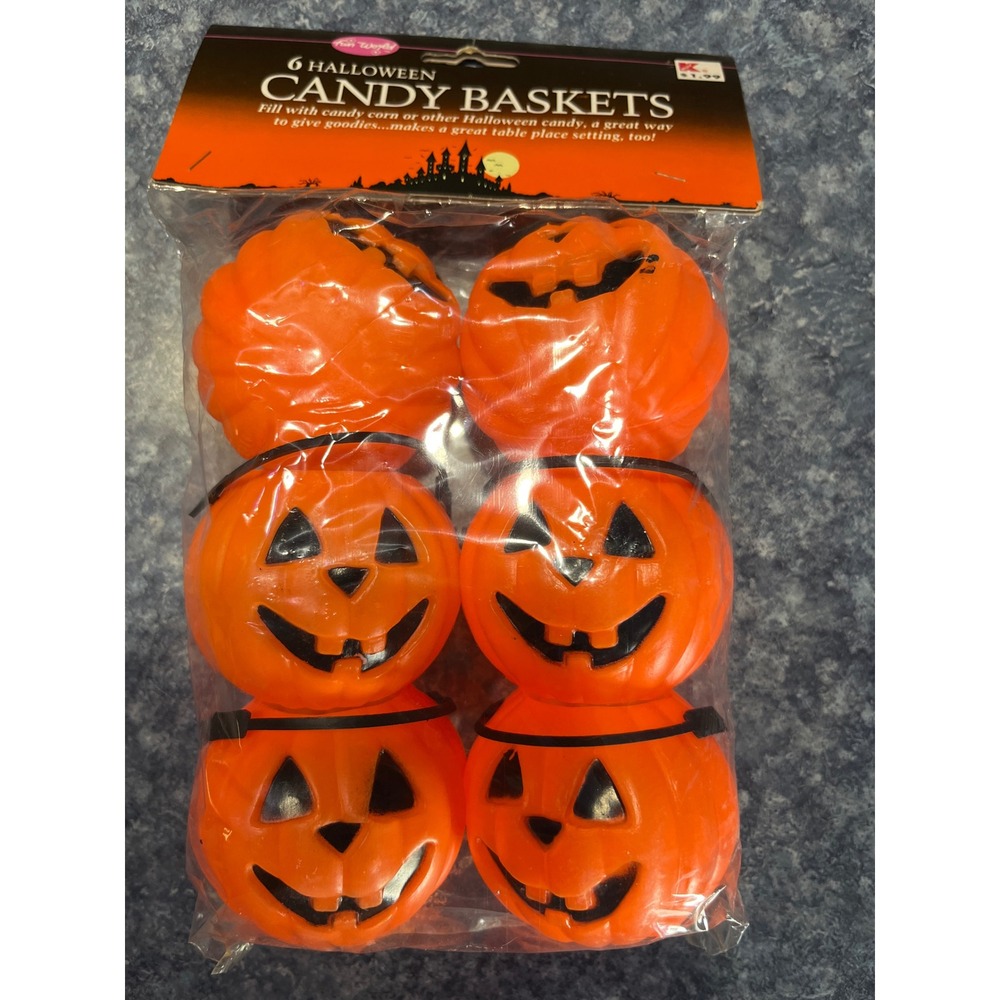 Vintage Fun World Halloween Candy Baskets 6 Pack Kmart Mini Pumpkin Pails Orange